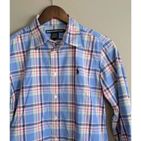 Ralph Lauren Women's Blue Pink Plaid Button-Down Shirt - Picture 3 of 5